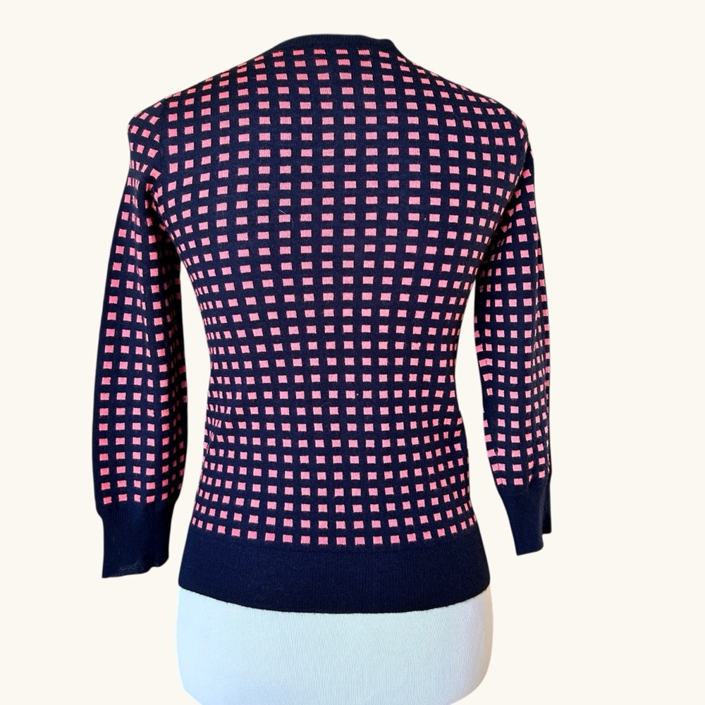 J. Crew Italian cashmere pink and navy check cardigan sz xs - Picture 2 of 4